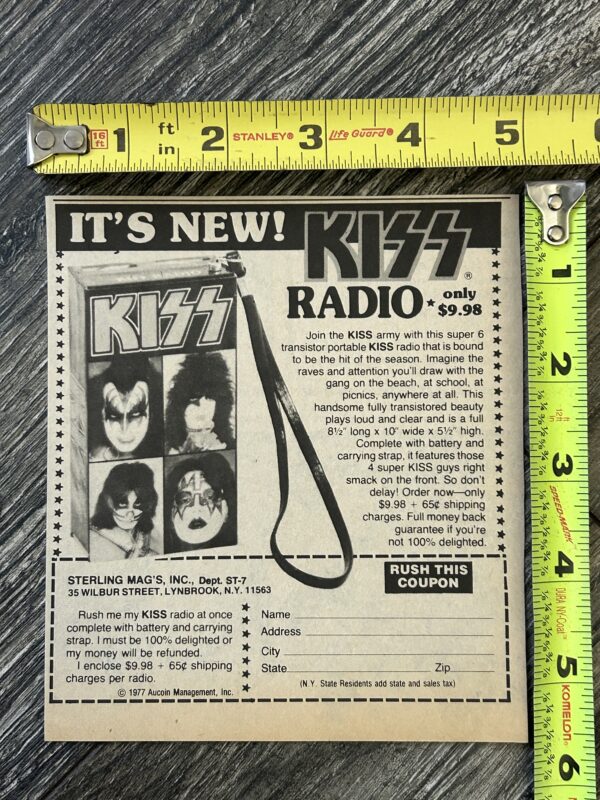 KISS Ad Advert Kiss Radio 1977 Order Form Vintage Kiss Aucoin Memorabilia B