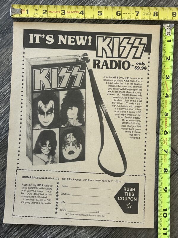 KISS Ad Advert Kiss Radio 1977 Order Form Vintage Kiss Aucoin Memorabilia C