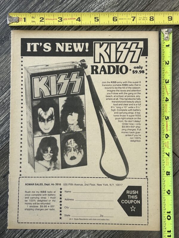 KISS Ad Advert Kiss Radio 1977 Order Form Vintage Kiss Aucoin Memorabilia D