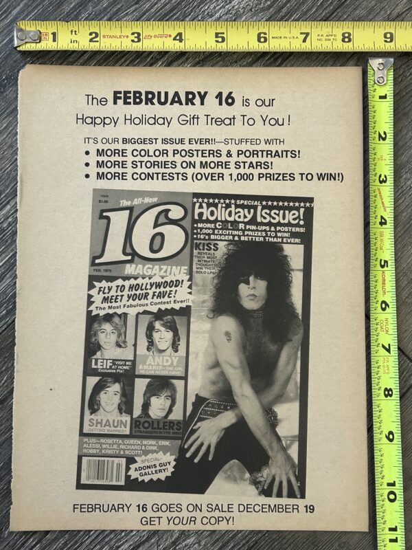 KISS Ad Advert Paul Stanley 16 Magazine Teaser Feb 1979 Vintage Kiss Aucoin