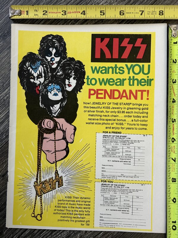 KISS Ad Advert Kiss Pendant Logo Necklace Jewelry 1978 Vintage Kiss Aucoin C