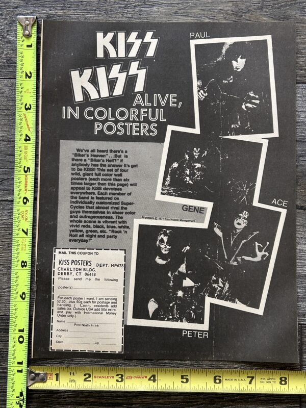 KISS Ad Advert Kiss Motorcycle Poster Set Order Form 1977 Vintage Kiss Aucoin A