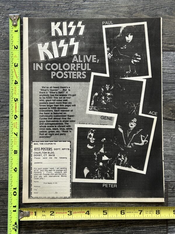 KISS Ad Advert Kiss Motorcycle Poster Set Order Form 1977 Vintage Kiss Aucoin B