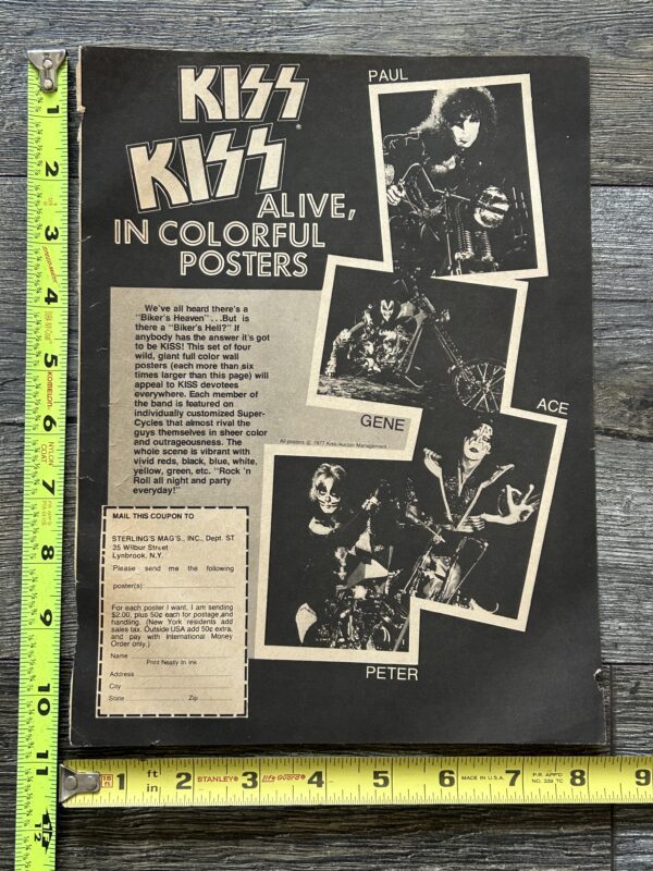 KISS Ad Advert Kiss Motorcycle Poster Set Order Form 1977 Vintage Kiss Aucoin C