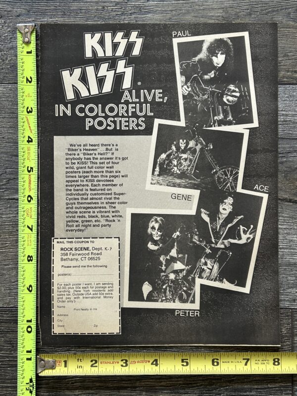 KISS Ad Advert Kiss Motorcycle Poster Set Order Form 1977 Vintage Kiss Aucoin D