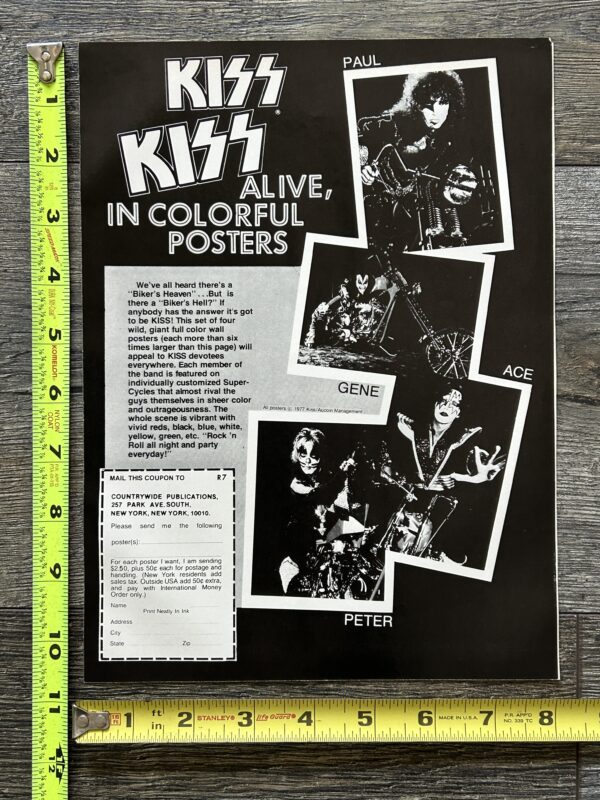 KISS Ad Advert Kiss Motorcycle Poster Set Order Form 1978 Vintage Kiss Aucoin E