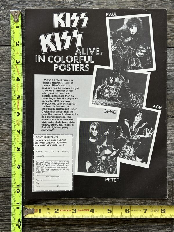 KISS Ad Advert Kiss Motorcycle Poster Set Order Form 1978 Vintage Kiss Aucoin F