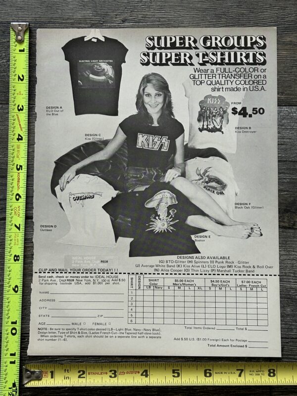 KISS Ad Advert Kiss Destroyer & Logo T-Shirt 1977 Order Form Vintage Kiss Aucoin