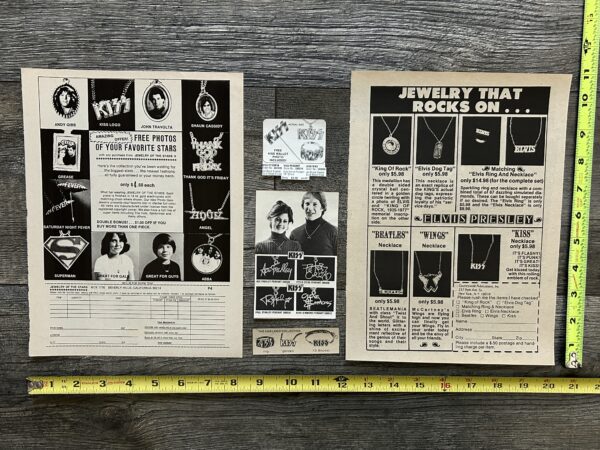 KISS Ad Advert Jewelry 5pc Lot Signature Necklace 1977 1978 Vintage Kiss Aucoin