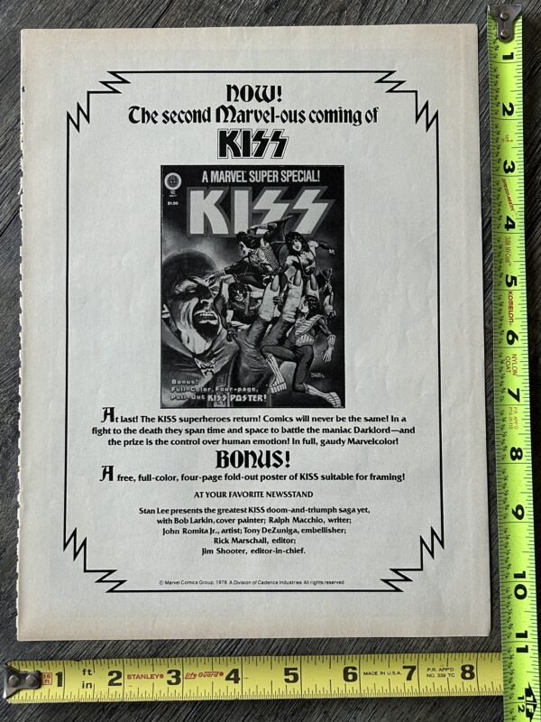 KISS Ad Advert Kiss Marvel 2nd Comic Super Special 1978 Vintage Kiss Aucoin