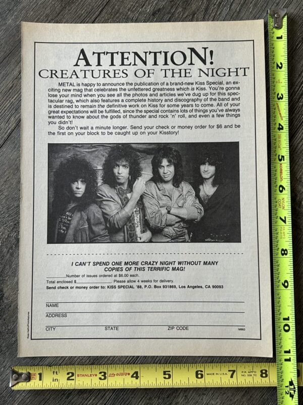 KISS Ad Advert Metal Magazine Kiss Special 1988 Order Form Vintage Kiss