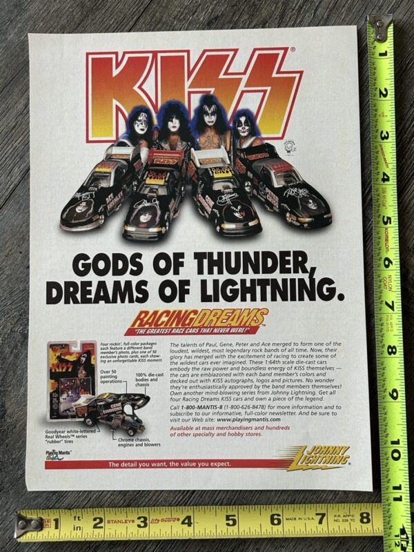 KISS Ad Advert Johnny Lightning Cars Dragster Racing Dreams 1998 Vintage Kiss