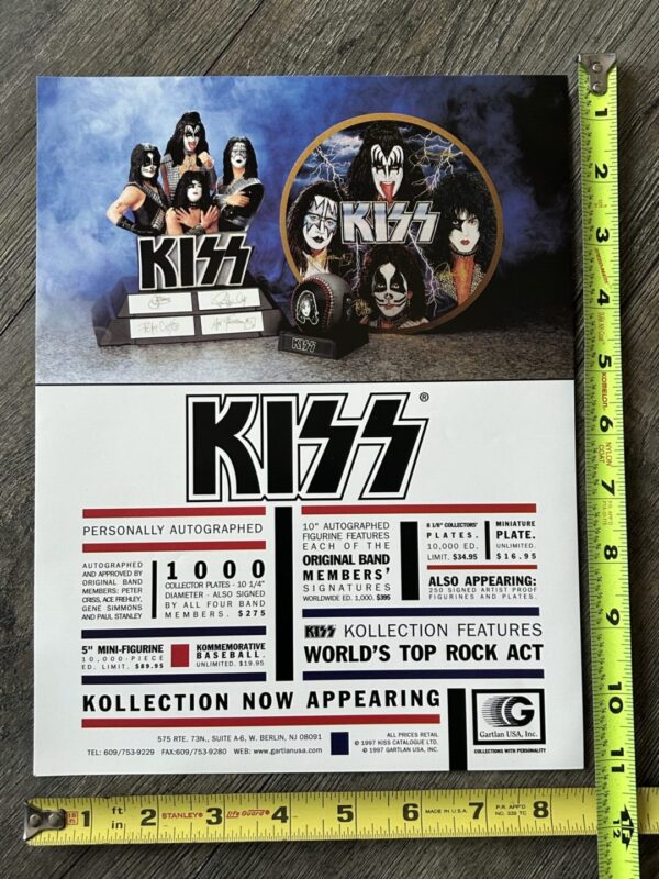 KISS Ad Advert Promo Flyer Gartlan Figurine Baseball Plate 1997 Vintage Kiss A