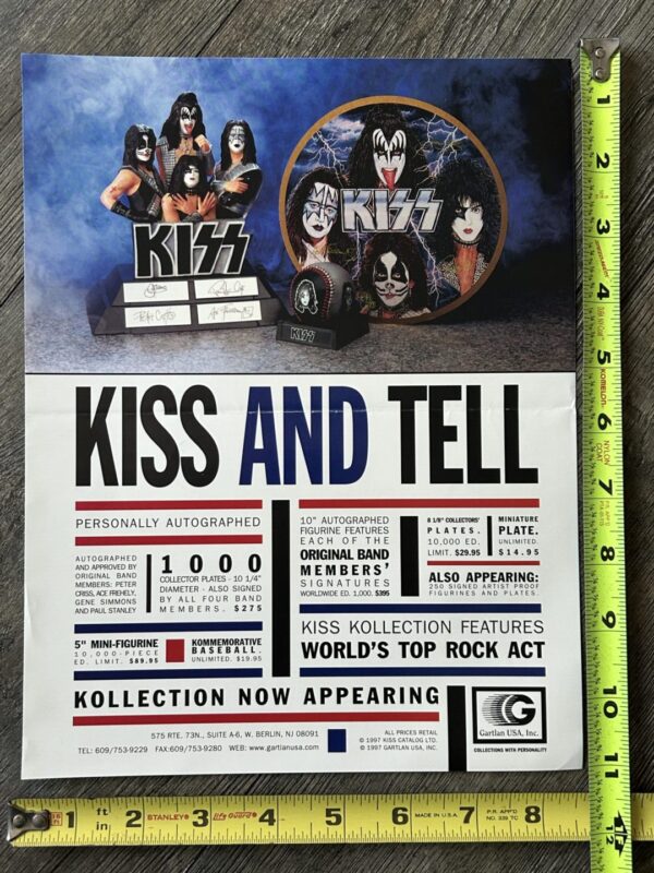 KISS Ad Advert Promo Flyer Gartlan Figurine Baseball Plate 1997 Vintage Kiss B