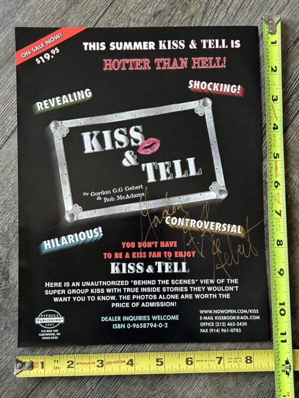 KISS Ad Advert Flyer Kiss & Tell Book Signed by Author Vintage Kiss Ace Frehley