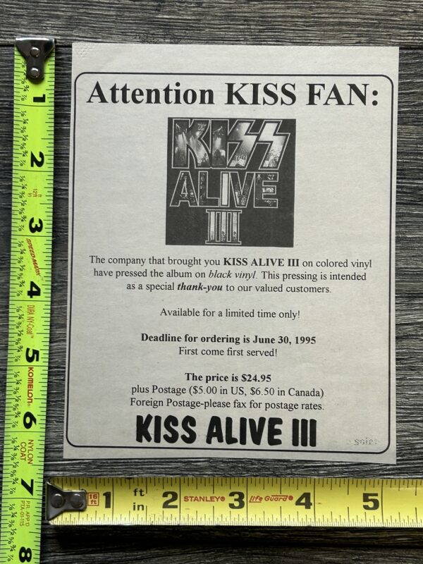 KISS Ad Advert Alive 3 Black Vinyl Record Concert Album USA Revenge Vintage Kiss