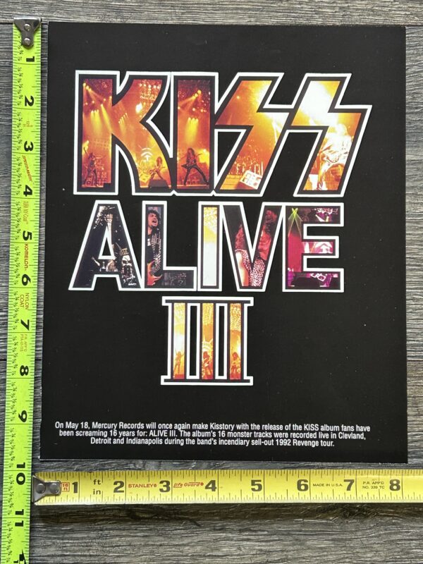 KISS Ad Advert Alive 3 Concert Album CD Cassette Teaser USA 1993 Vintage Kiss