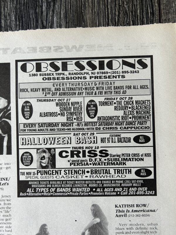 KISS Concert Ad Advert PETER CRISS Obsessions NJ Nov 10 1994 Lot Vintage Kiss - Image 3