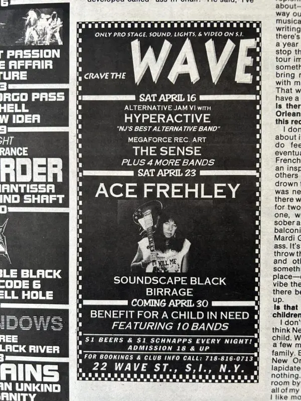 KISS Concert Ad Advert ACE FREHLEY The Wave April 23 1994 2pc Lot Vintage Kiss - Image 2