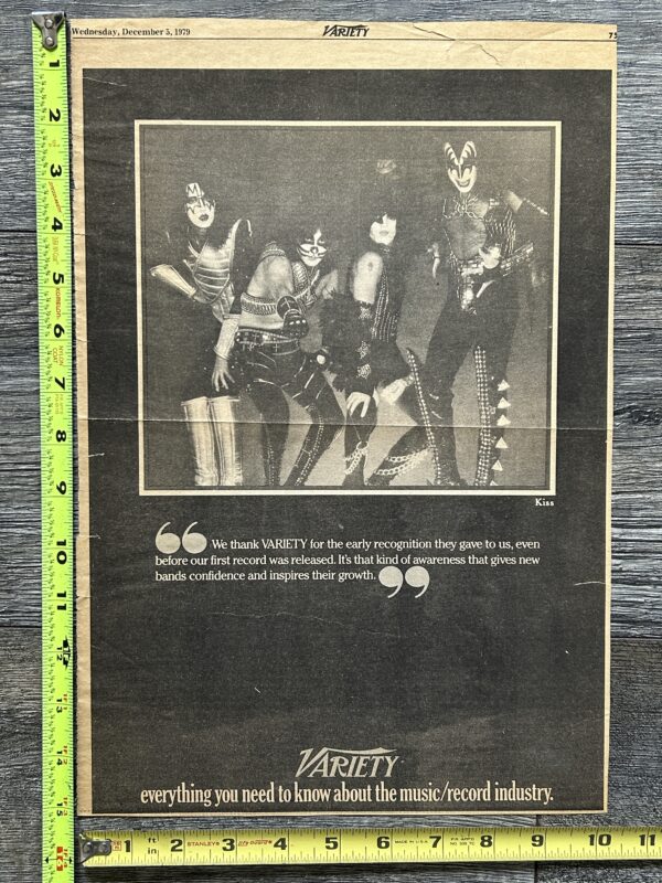 KISS Ad Advert Thank You Variety Magazine 1979 Vintage Kiss Aucoin 10.25x15