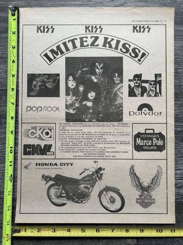 KISS Ad Advert Imitate Contest Canada Alive 2 Nov 1977 Vintage Kiss Aucoin 11x15