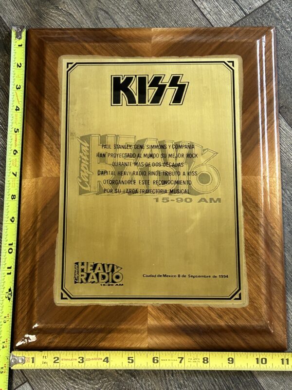 KISS Award Plaque Mexico Heavy Radio Sept 8 1994 Vintage Kiss Gene Paul 20 Years