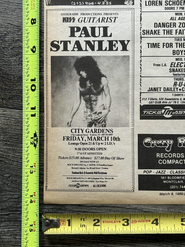 KISS Concert Ad Advert PAUL STANLEY Tour The Ritz City Gardens 1989 Vintage Kiss - Image 2