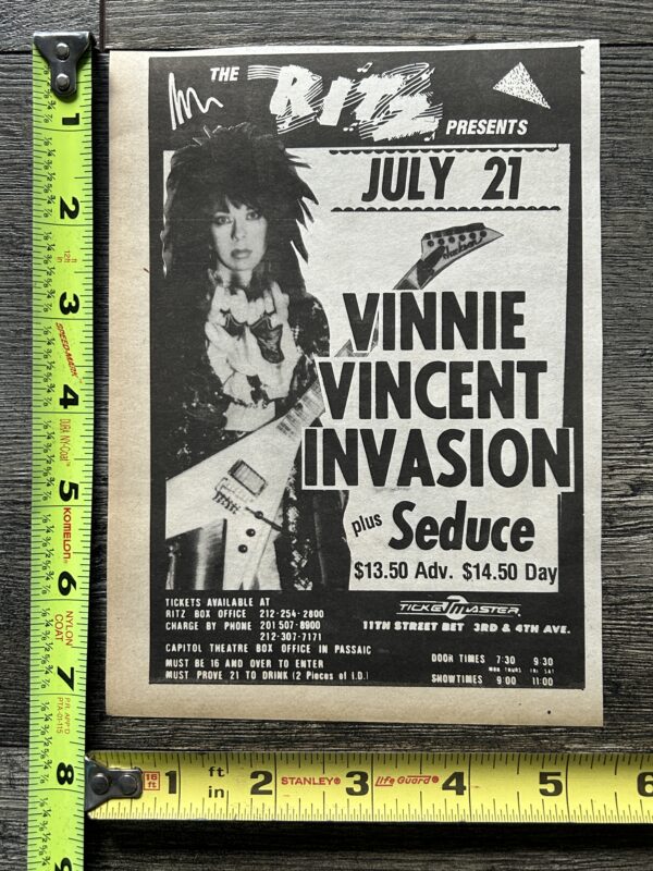 Kiss Concert Ad Advert VINNIE VINCENT Invasion July 21 The Ritz NY Vintage Kiss