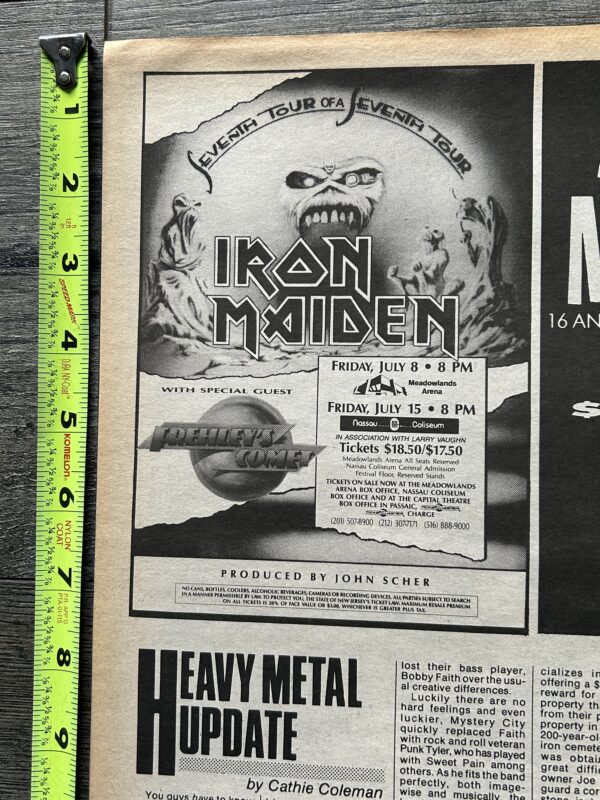 Kiss Concert Ad Advert Iron Maiden ACE FREHLEY Frehley's Comet NJ + NY 1988