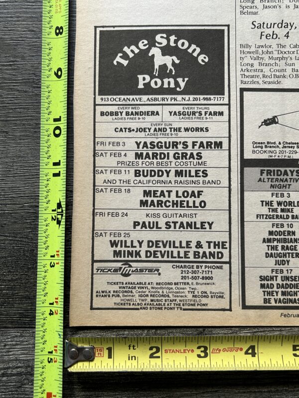 KISS Concert Ad Advert PAUL STANLEY Solo Tour 1989 The Stone Pony Vintage Kiss B