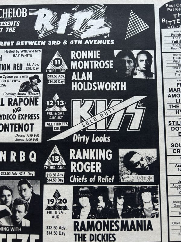 KISS Concert Ad Advert Crazy Nights Tour Aug 12 13 1988 Ritz NY Vintage Kiss C