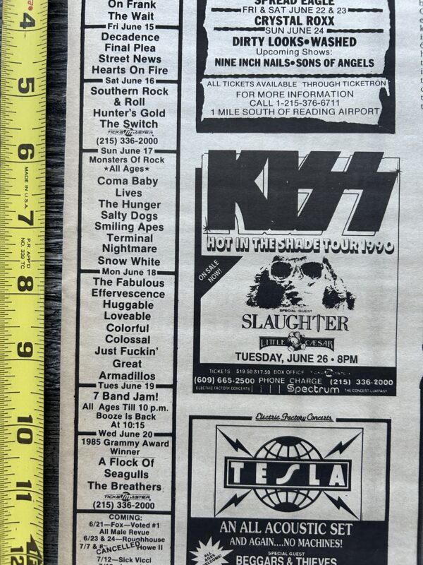 KISS Concert Ad Advert Hot In The Shade Tour 1990 Philadelphia PA Vintage Kiss B