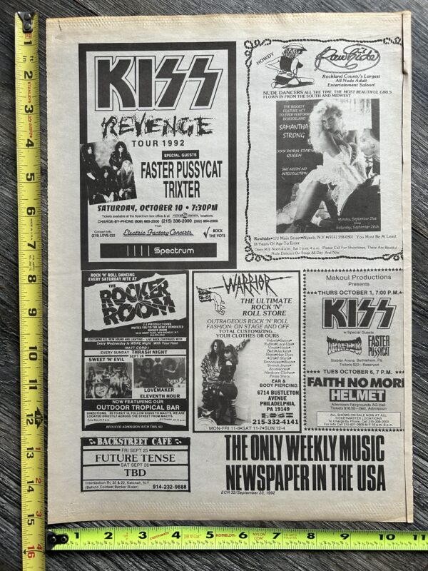 KISS Concert Ad Advert Revenge Tour Philadelphia + Bethelhem PA 1992 Vintage Kiss