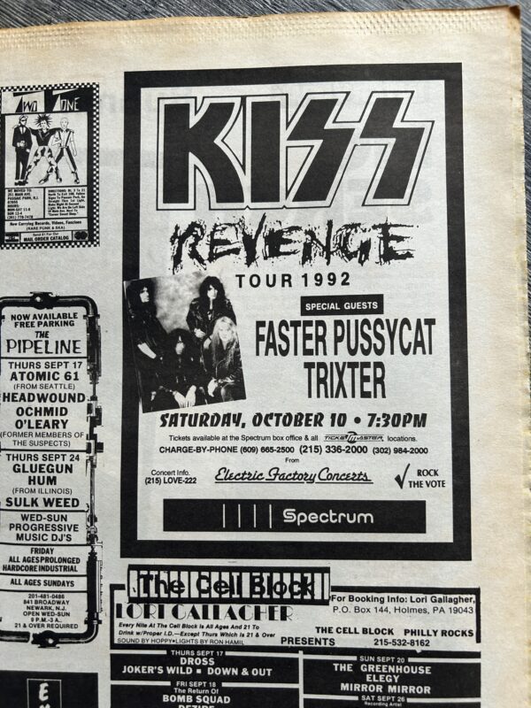 KISS Concert Ad Advert Revenge Tour Spectrum Phildalphia PA 1992 Vintage Kiss