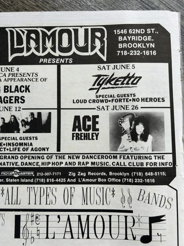 KISS Concert Ad Advert ACE FREHLEY Tour June 26 1993 L'Amour NY Vintage Kiss A