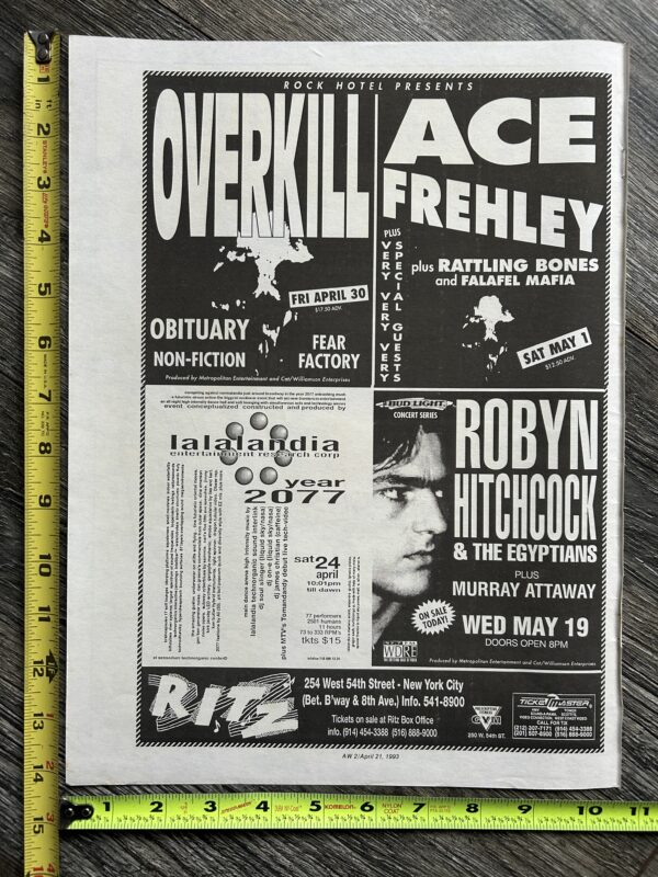 KISS Concert Ad Advert ACE FREHLEY Tour May 1 1993 The Ritz NYC Vintage Kiss B - Image 2