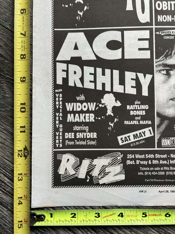 KISS Concert Ad Advert ACE FREHLEY May 1 1993 The Ritz NYC Vintage Kiss C Danzig