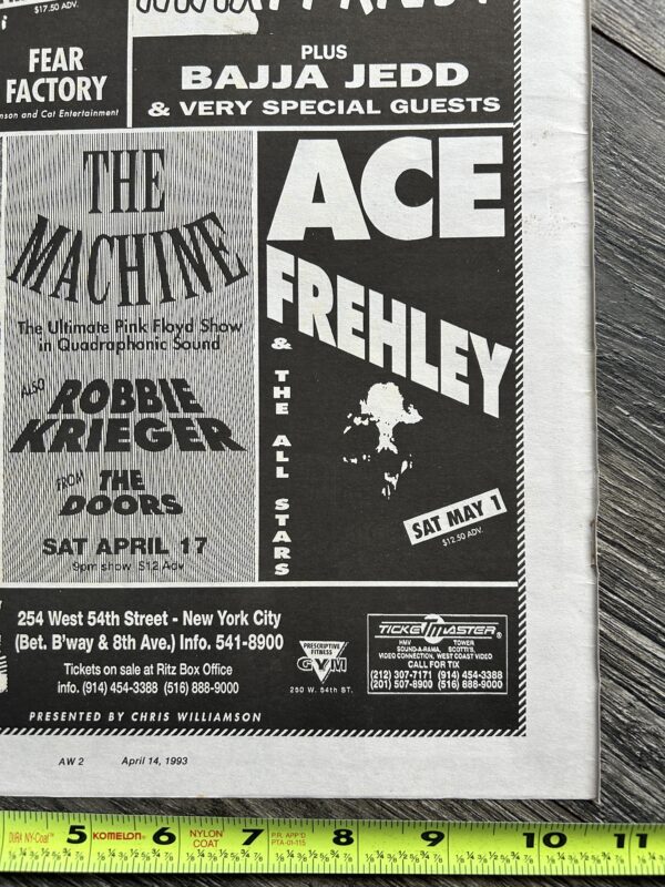 KISS Concert Ad Advert ACE FREHLEY Tour May 1 1993 Ritz Club NYC Vintage Kiss D