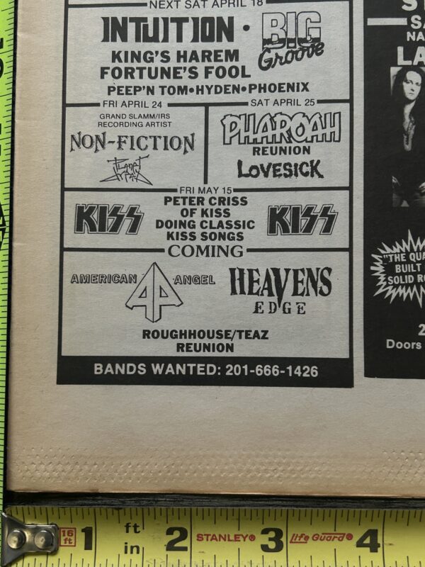 KISS Concert Ad Advert PETER CRISS Tour May 15 1992 Studio 1 NJ Vintage Kiss A