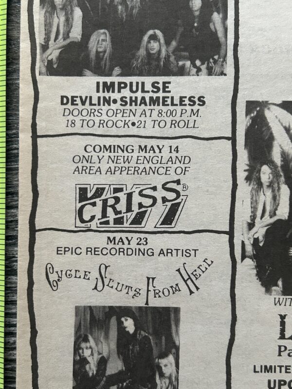 KISS Concert Ad Advert PETER CRISS Tour May 1992 The Rock Bar CT Vintage Kiss A