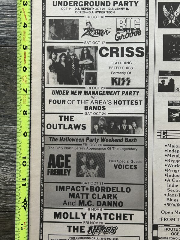 KISS Concert Ad Advert ACE FREHLEY + PETER CRISS '92 Rock Quarry NJ Vintage Kiss