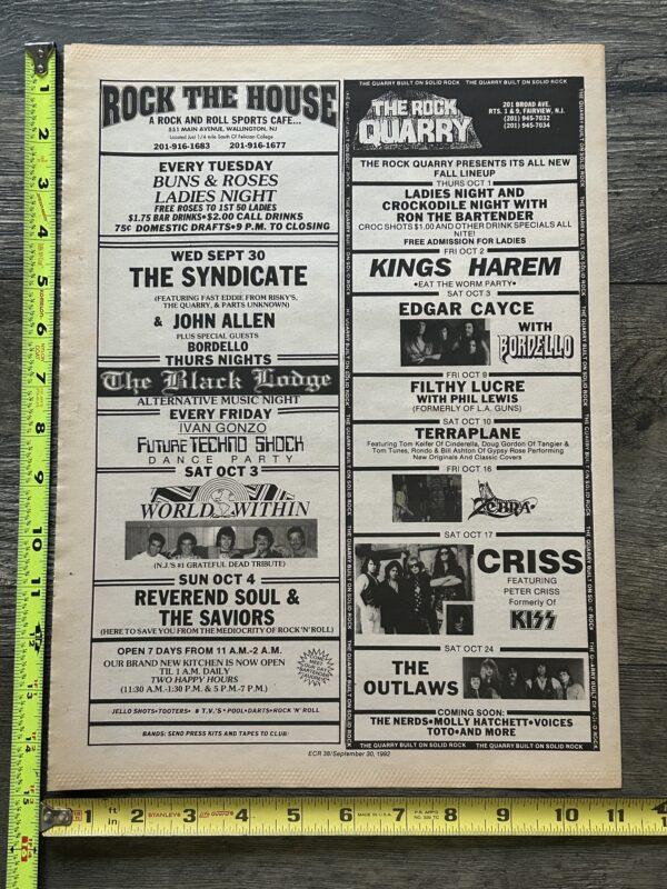 KISS Concert Ad Advert PETER CRISS Oct 17 1992 The Rock Quarry NJ Vintage Kiss A - Image 2