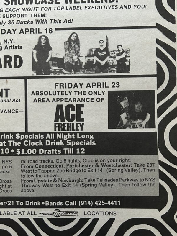 KISS Concert Ad Advert ACE FREHLEY Tour Apr 23 1993 Rage NY Vintage Kiss E