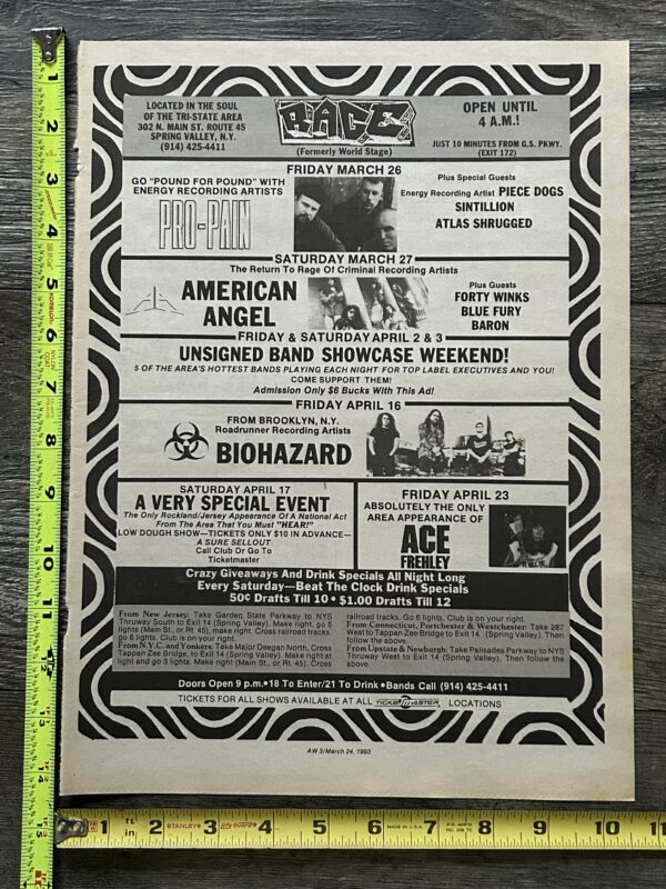 KISS Concert Ad Advert ACE FREHLEY Tour Apr 23 1993 Rage NY Vintage Kiss E - Image 2