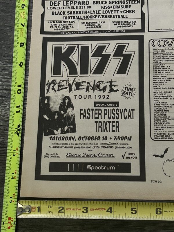 KISS Concert Ad Advert Revenge Tour 1992 Spectrum Philadelphia PA Vintage Kiss B