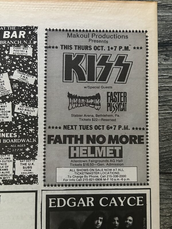 KISS Concert Ad Advert Revenge Tour 1st Show 1992 Bethlehem PA Vintage Kiss C