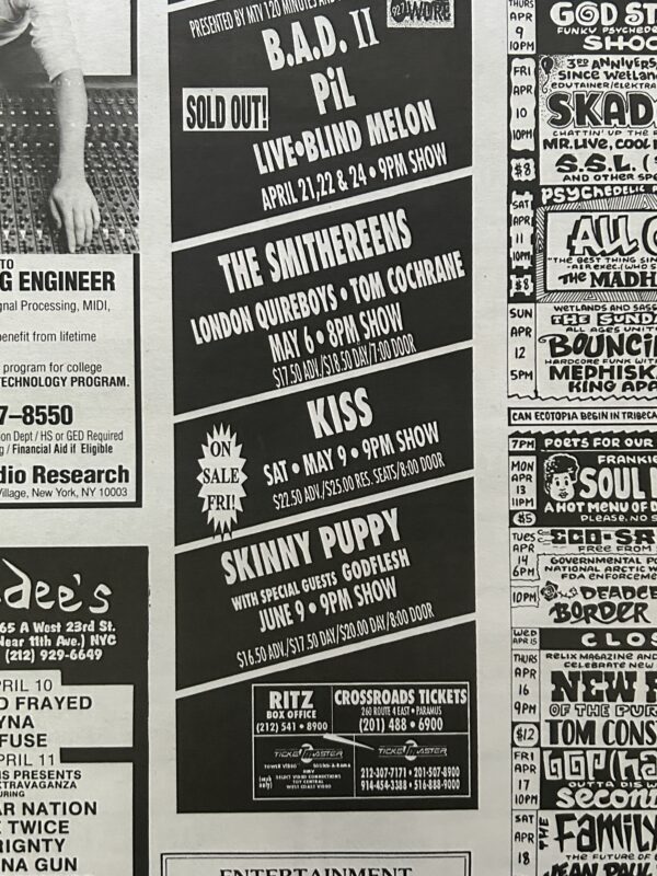 KISS Concert Ad Advert Revenge Club Tour May 9 1992 The Ritz NYC Vintage Kiss A