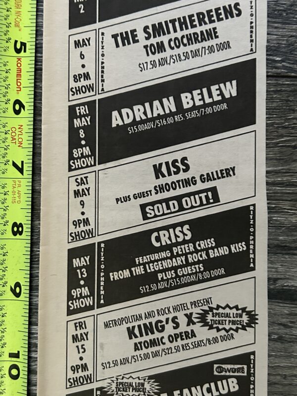 KISS Concert Ad Advert Revenge Tour May9 1992 Ritz NY Peter Criss Vintage Kiss A