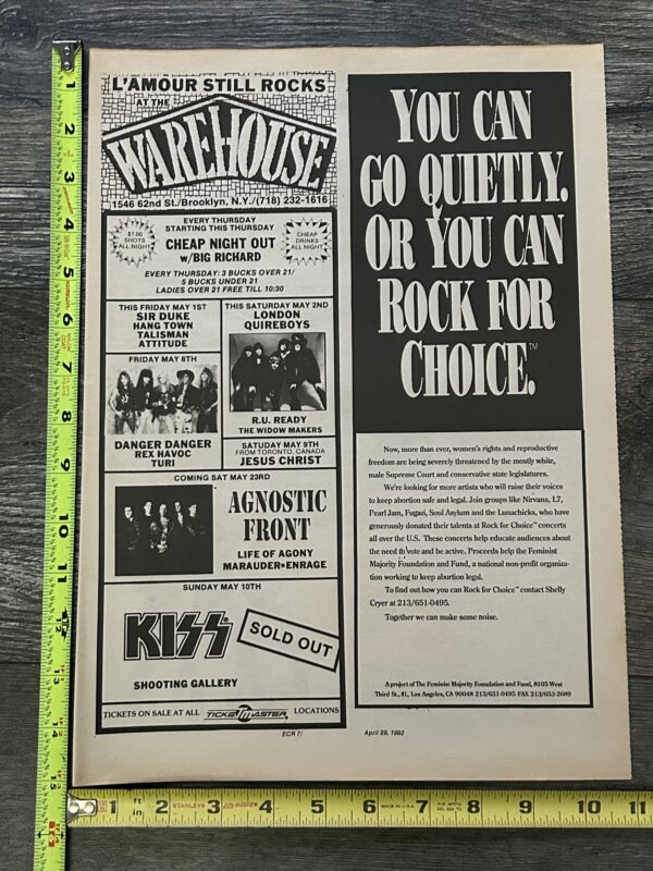 KISS Concert Ad Advert Revenge Tour 1992 The Warehouse NY L'Amour Vintage Kiss B - Image 2