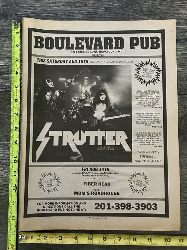 KISS Tribute Band Concert Ad Advert STRUTTER 1992 Boulevard Pub NJ Vintage Kiss